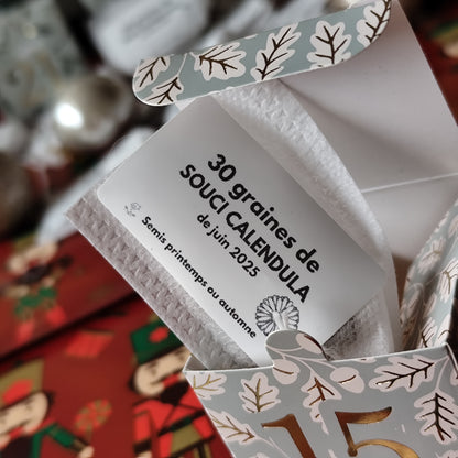 Calendrier de l’avent pour amoureux du jardin 24 variétés de graines de légumes, fleurs et aromatiques à semer.