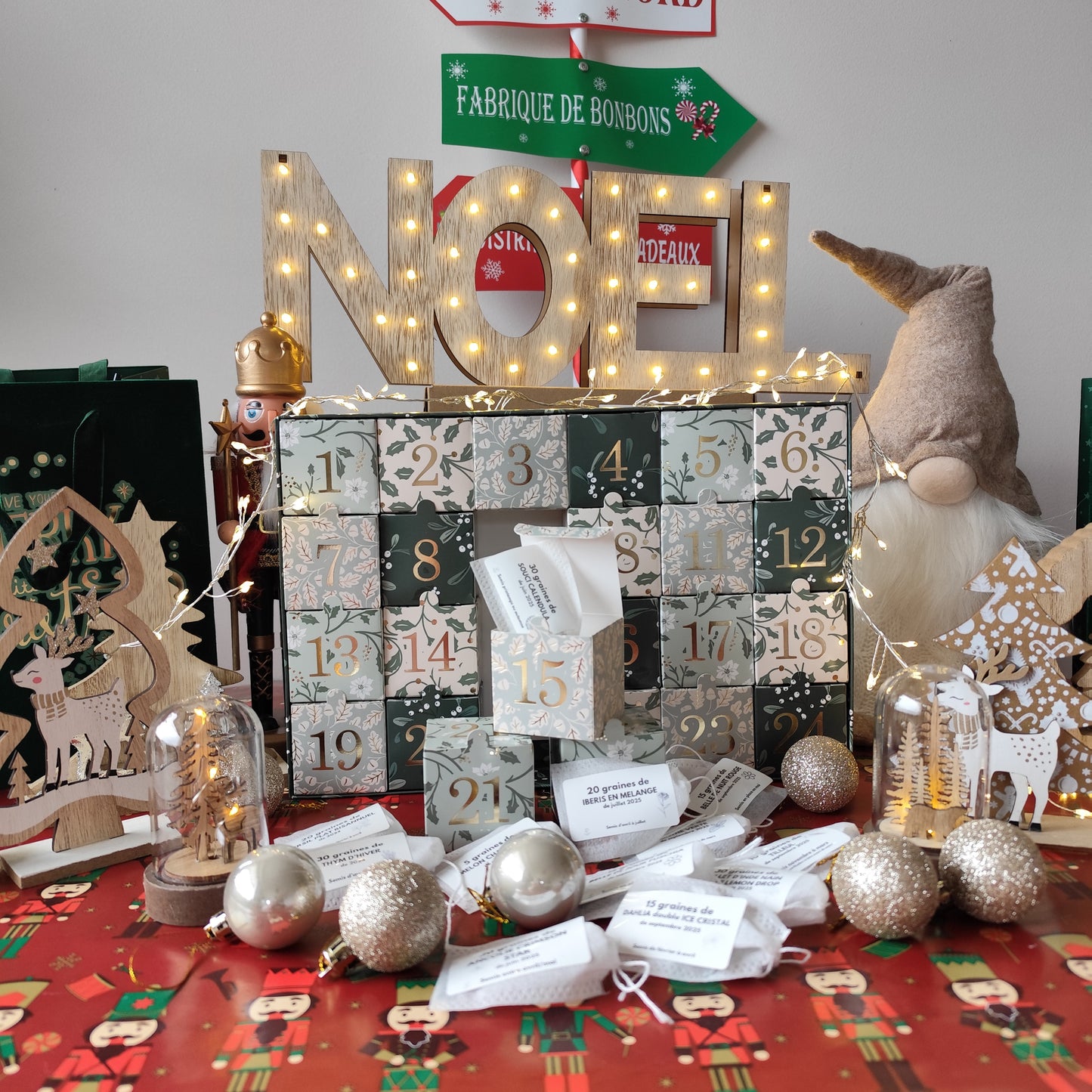 Calendrier de l’avent pour amoureux du jardin 24 variétés de graines de légumes, fleurs et aromatiques à semer.