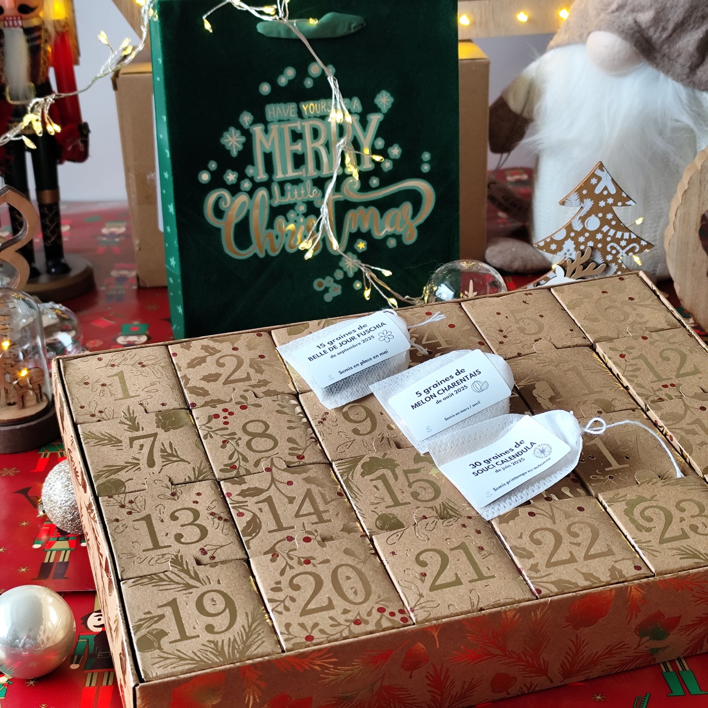 Calendrier de l’avent pour amoureux du jardin 24 variétés de graines de légumes, fleurs et aromatiques à semer.