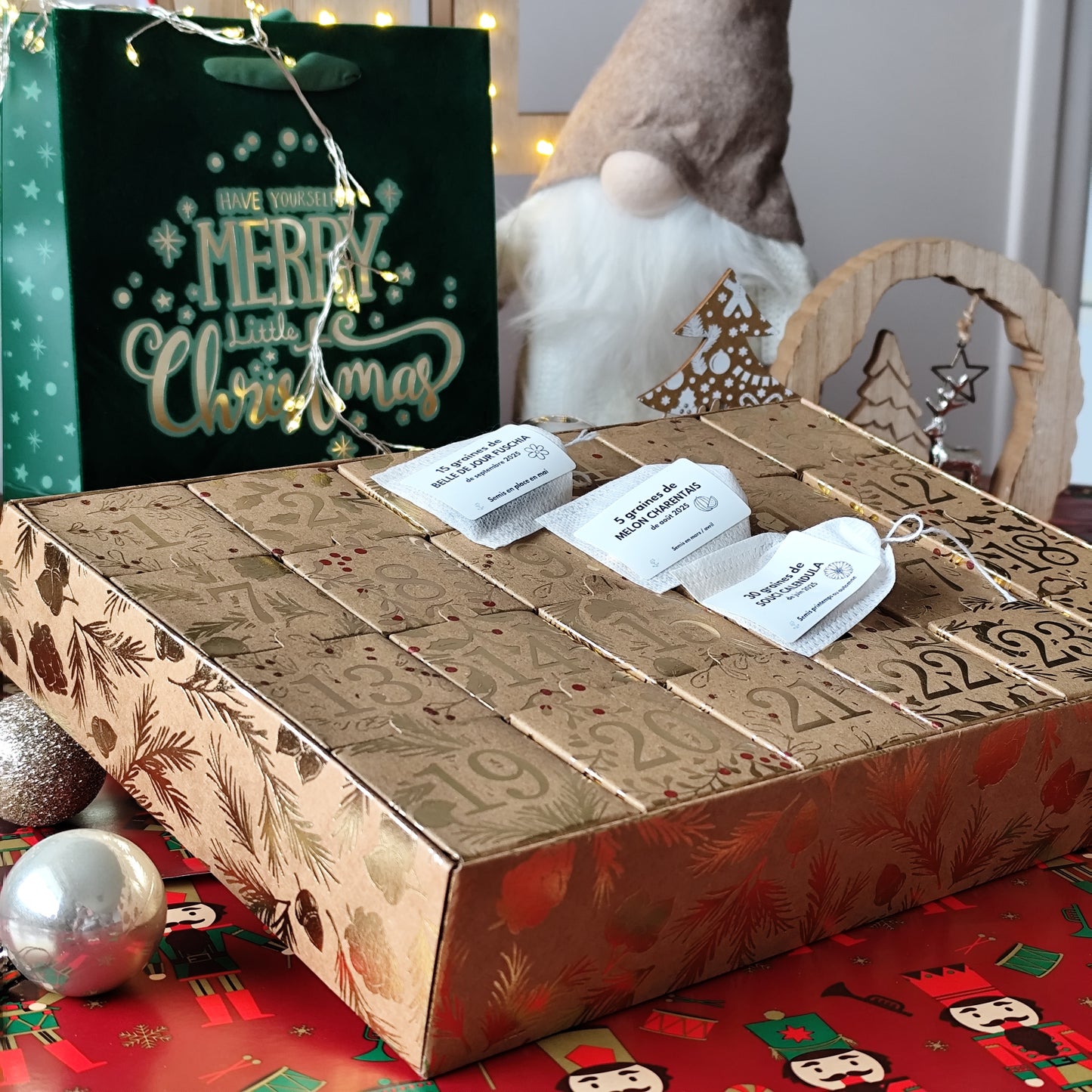 Calendrier de l’avent pour amoureux du jardin 24 variétés de graines de légumes, fleurs et aromatiques à semer.